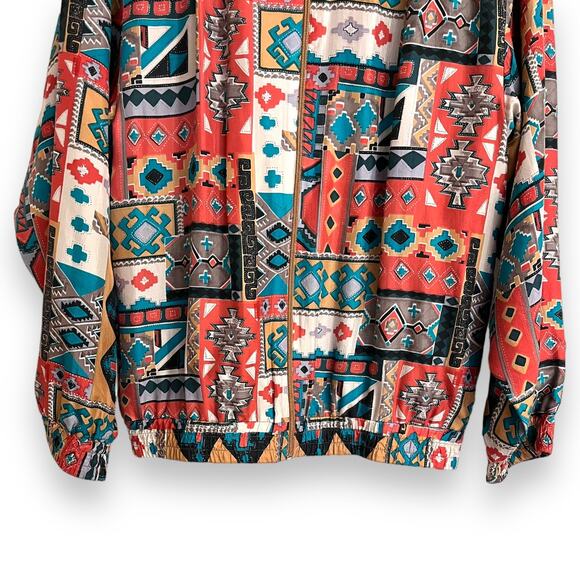 Vintage Oleg Cassini 100% Silk Western Print Full Zip Collared Jacket Women's L - Picture 4 of 8